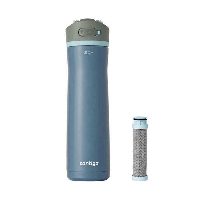 Contigo® Wells Chill Stainless Steel Filter Water Bottle with AUTOSPOUT® Straw Lid and Replacement Filter, 24 Oz. - Dark Ice & Purity [JVHW]